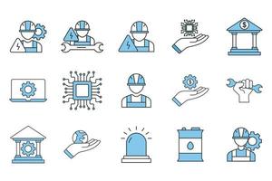 Industry set icon illustration. Two tone icon style. Financial services, services, engineering, worker, environmental, oil barrel, digital services. Simple vector design editable