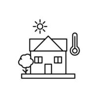 casa, grados, sol, caliente vector icono
