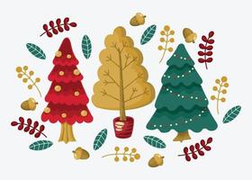 Navidad arboles y adornos vector