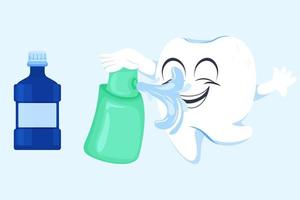 Cheerful Teeth. Dental care illustrations. Oral care with mouthwash, dentistry , health, vector