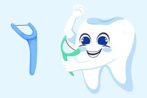 Fun Teeth. Dental care illustrations. Dental flossing, dentistry , health, vector