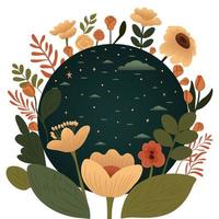 Illustration with earth, flowers, plants, nature, vector