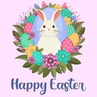Easter illustration with bunny, flowers, Easter eggs, background, banner or seasonal card, spring illustration, holiday illustration vector