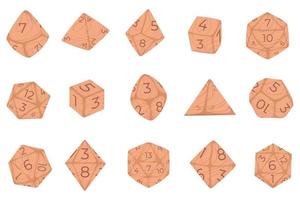 Board game dice, realistic wooden dice, illustration set, vector