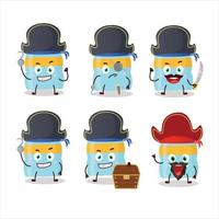 dibujos animados personaje de bebida botella con varios piratas emoticones vector