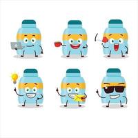 Drink bottle cartoon character with various types of business emoticons vector