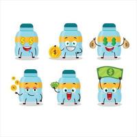 Drink bottle cartoon character with cute emoticon bring money vector