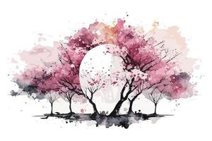 watercolor cherry blossom grove illustration design vector