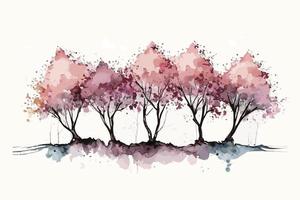 watercolor cherry blossom grove illustration design vector