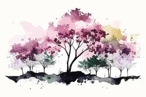 watercolor cherry blossom grove illustration design vector