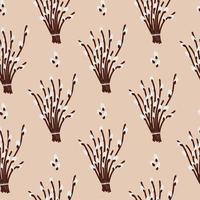 seamless pattern with willow branches tied into a bunchon a beige background. vector