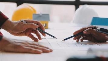 Architect concept, Architects working with blueprints in the office, Vintage Effect video