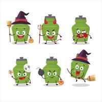 Halloween expression emoticons with cartoon character of green drink bottle vector