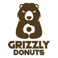 Modern mascot flat design simple minimalist cute grizzly bear donut logo icon design template vector with modern illustration concept style for cafe, bakery shop, restaurant, badge, emblem and label