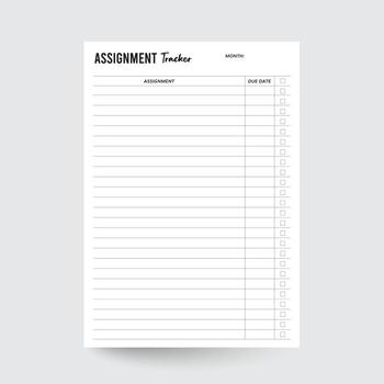 Assignment Tracker,Homework Tracker,Assignment Log,Study Planner,Assignment checklist,Student Planner,Assignment Organizer,grade tracker,project tracker,assignment list vector