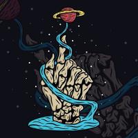 mano arriba agua galaxia planeta huesos dedo gráfico vector ilustración