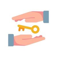 Hand with key, Give access concept illustration flat design vector eps10. modern graphic element for landing page, empty state ui, infographic, icon