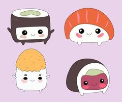 cute hand drawn sushi rolls vector