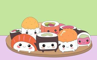 cute hand drawn sushi rolls vector