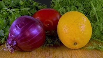 Close Up Shot of Main Vegetable Ingredients Used in Salad Making video