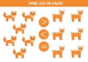 More, less or equal with cartoon cute woodland animals. vector