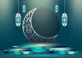 islámico fiesta celebracion bandera diseñado con creciente Luna y ilustración de mezquita. antecedentes adecuado para Ramadán y eid al-fitr vector