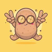 funny potato vegetable character mascot with peace sign hand gesture isolated cartoon in flat style design vector