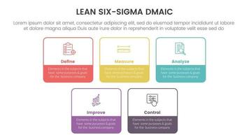 dmaic lss lean six sigma infographic 5 point stage template with square rectangle box outline style concept for slide presentation vector