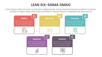 dmaic lss lean six sigma infographic 5 point stage template with big box outline information concept for slide presentation vector