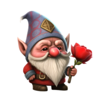 3d Cute Valentines Day Gnome With Love Rose Flowers png