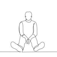 man sits on the floor with his legs outstretched towards the viewer - one line drawing vector