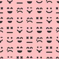 Cartoon faces with emotions. Seamless pattern with different emoticons on pink background. Vector illustration