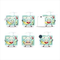 Cartoon character of lunch box with various chef emoticons vector