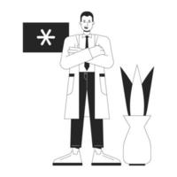 Professional doctor bw concept vector spot illustration. Male medical specialist 2D flat line monochromatic cartoon character for web UI design. Editable hero image for landing page, mobile header