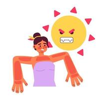 Sunburn redness flat concept vector spot illustration. Editable 2D cartoon character on white for web UI design. Girl with red spots on skin creative hero image for website landings, mobile headers