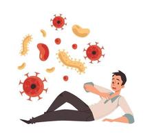 Man with anxiety of germs has panic attack, flat vector illustration isolated.