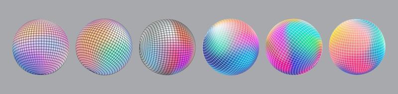 Gradient Spherical Grid set, holographic vibrant round icon. Multicolor buttons can be used in banner, social media, web, as design element. vector