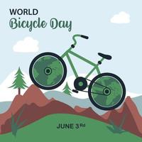 World Cycle Day Illustration With Nature and World Map Creative Concept Art For Banner and Social Media Post vector