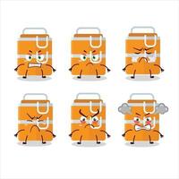 Orange lunch box cartoon character with various angry expressions vector