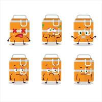 Orange lunch box cartoon character with nope expression vector