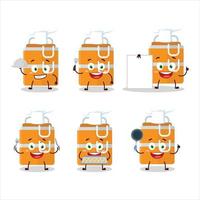 dibujos animados personaje de naranja almuerzo caja con varios cocinero emoticones vector