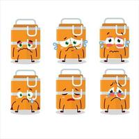 Orange lunch box cartoon character with sad expression vector