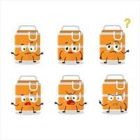 Cartoon character of orange lunch box with what expression vector