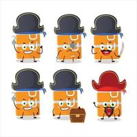 dibujos animados personaje de naranja almuerzo caja con varios piratas emoticones vector