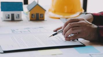 Architect concept, Architects working with blueprints in the office, Vintage Effect video