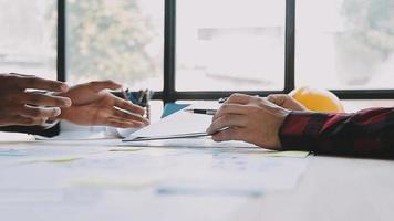 Architect concept, Architects working with blueprints in the office, Vintage Effect video