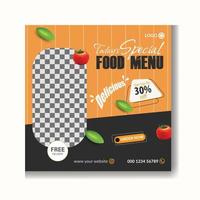 social media post template for food menu promotion banner, Food menu and delicious pizza social media post or culinary food social media post template promotion for menu banner free vector