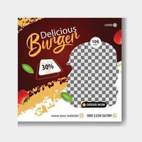 Delicious burger and first food menu social media post design, social media food menu post template simple design Free Vector, special food menu social media post or square flyer template vector