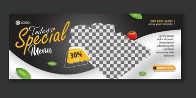 Food menu and restaurant flat design social media banner cover template, Black Friday food menu and restaurant food promotion social media cover, Food menu restaurant social media post timeline cover vector