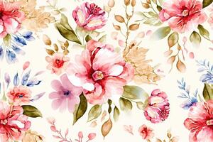 .Floral pattern with roses, pastel watercolor Illustration. photo